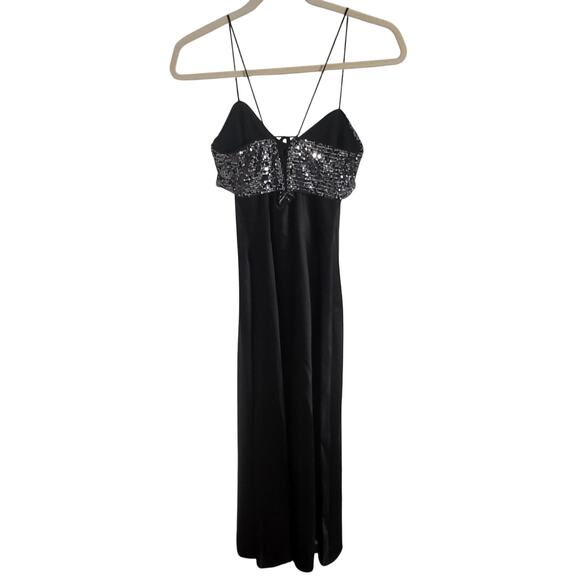 Lucy Paris Marnie Sequin Bow Detail Maxi Dress Gown Black Silver V Neck Small - Picture 4 of 10